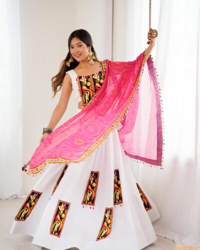 Heavy Rayon Gamthi Work Lehenga Choli Set with Georgette Dupatta – 4-Meter Flair