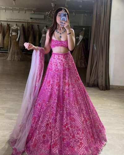 Royal Elegance Butterfly Net Embroidered Lehenga Set