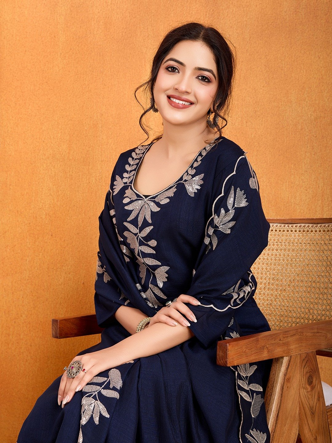 Vichitra Fabric Multi Sequence Work Kurti Set - Image 3