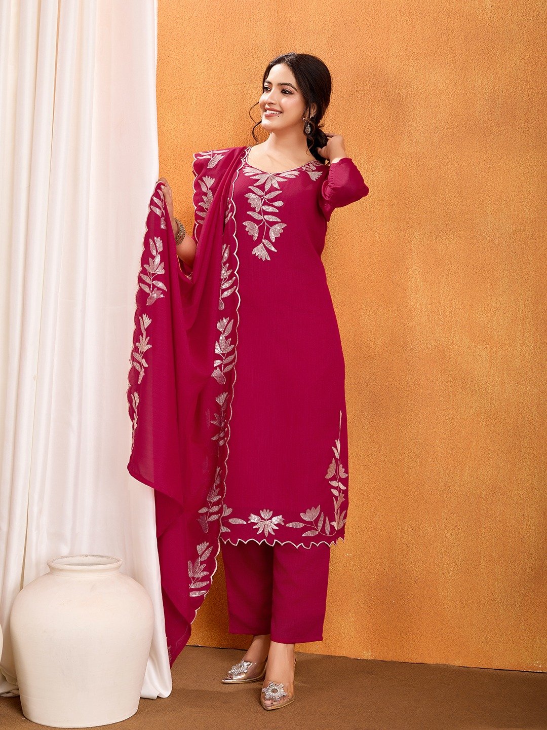 Vichitra Fabric Multi Sequence Work Kurti Set - Image 9