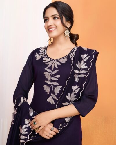 Vichitra Fabric Multi Sequence Work Kurti Set