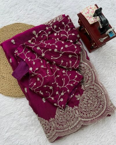 Designer Fendi Chiffon Saree with Embroidery