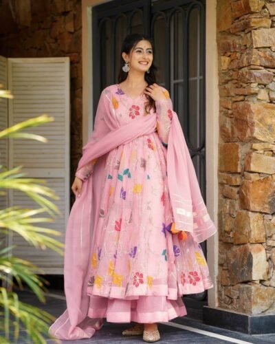 Designer Star Georgette Gown & Sharara with Dupatta | Multi-Colour Embroidery & Sequins