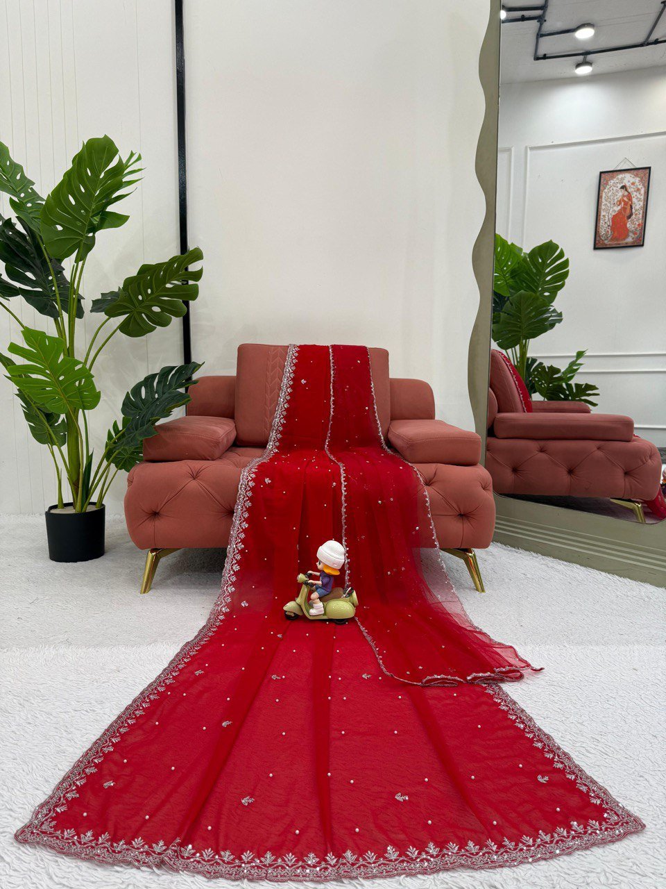 Designer Faux Georgette Saree with Pearl & Sequin Work - Image 5