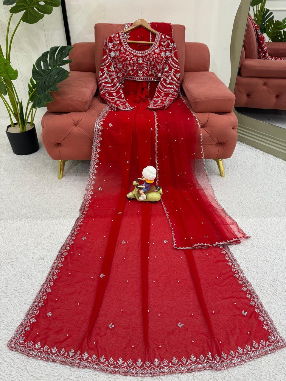 Designer Faux Georgette Saree with Pearl & Sequin Work - Image 3