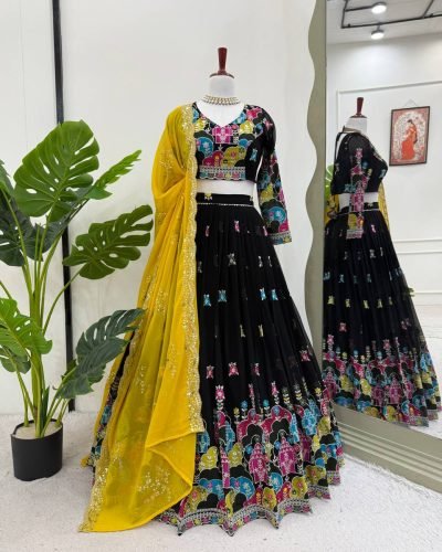 Faux Georgette Designer Lehenga with 3-Meter Flair & Canvas Support