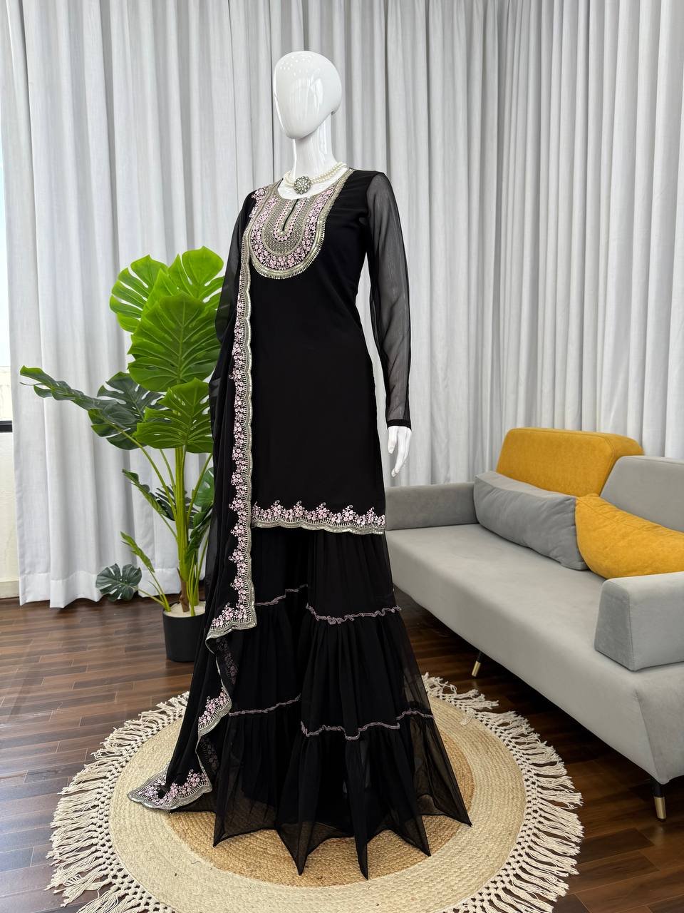"Luxury Thread & Sequence Work Sharara Set – Fully Stitched & Comfortable" - Image 7