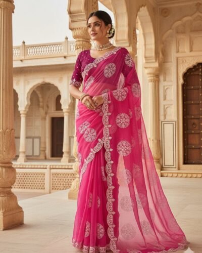 Exclusive Organza Silk Saree with Showroom Finishing & Satin Bangalori Blouse